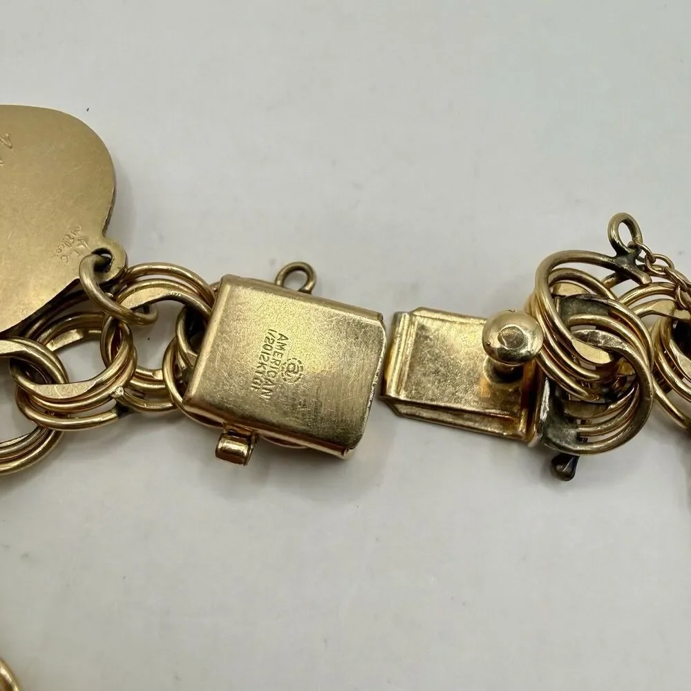 Vintage Estate 12k Gold Filled Double Link Charm Bracelet School 1950s 1960s 22g